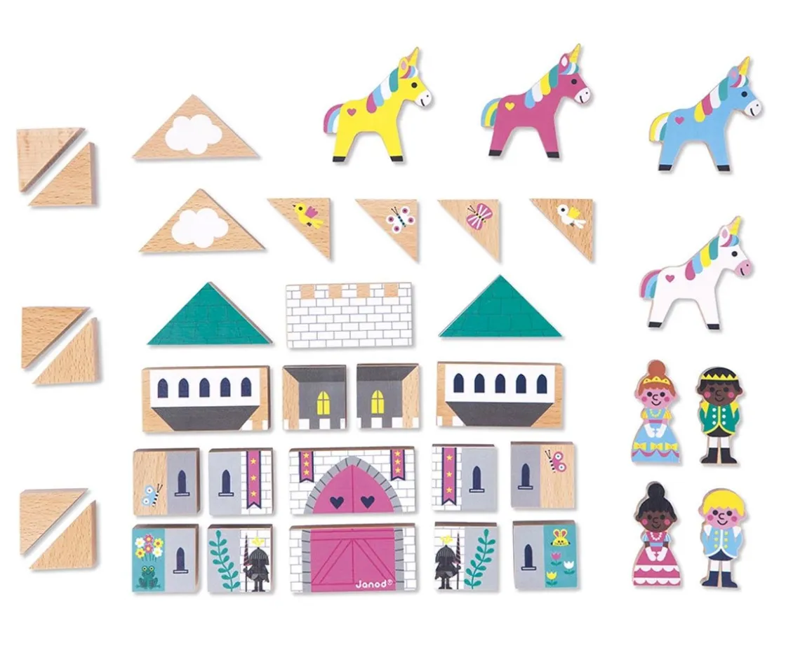 Niños Janod 37 Bloques de Madera Reino Encantado Roads