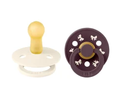 BIBS 2 Chupetes Colour Round Holiday Bow Ivory/Plum^ Chupetes Con Diseños