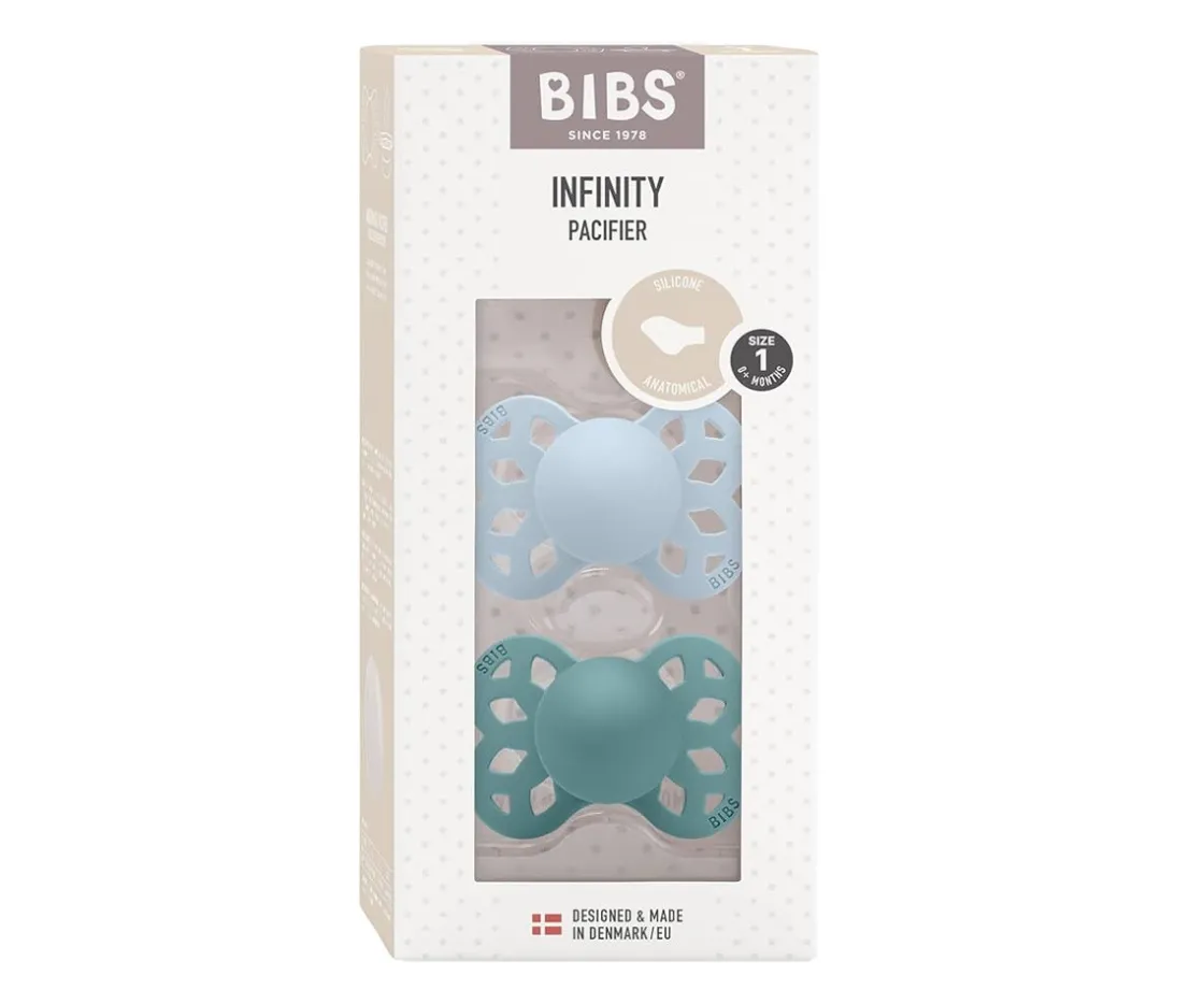 BIBS 2 Chupetes Infinity Anatómica Baby Blue/Island Sea^ Chupetes Con Diseños