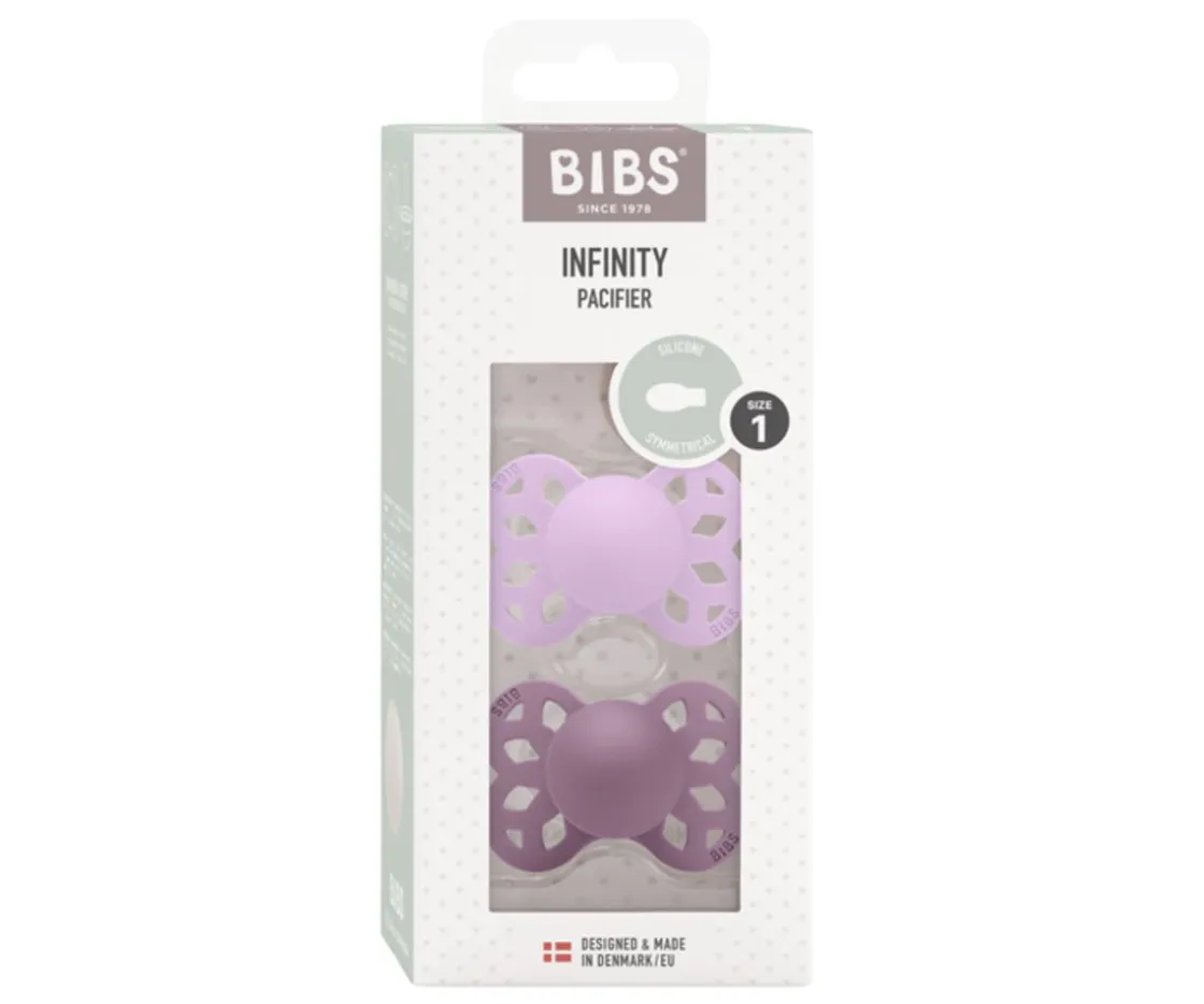 BIBS 2 Chupetes Infinity Simétrica Violeta Sky/Mauve^ Chupetes Con Diseños