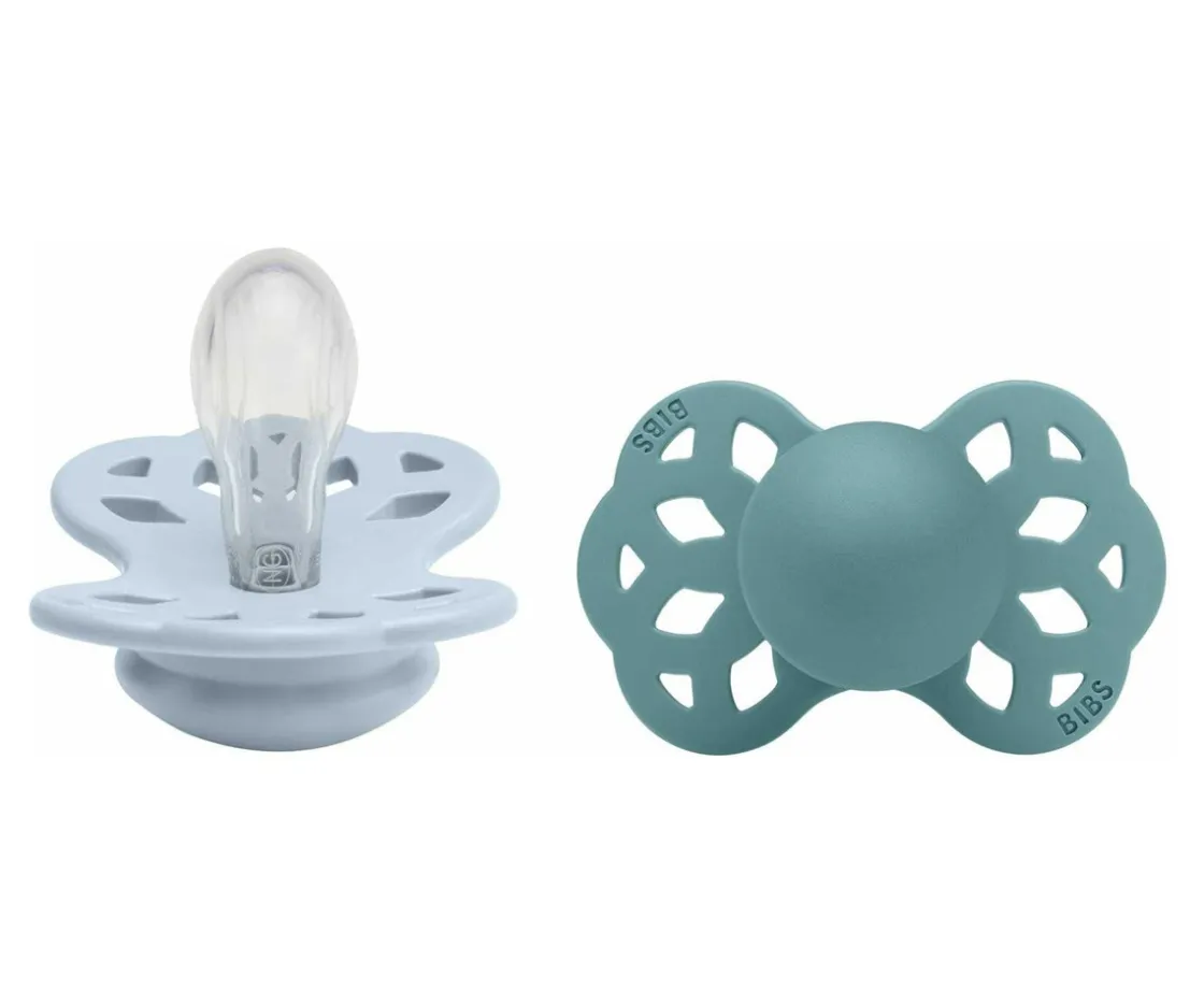 BIBS 2 Chupetes Infinity Simétrica Baby Blue/Island Sea^ Chupetes Con Diseños