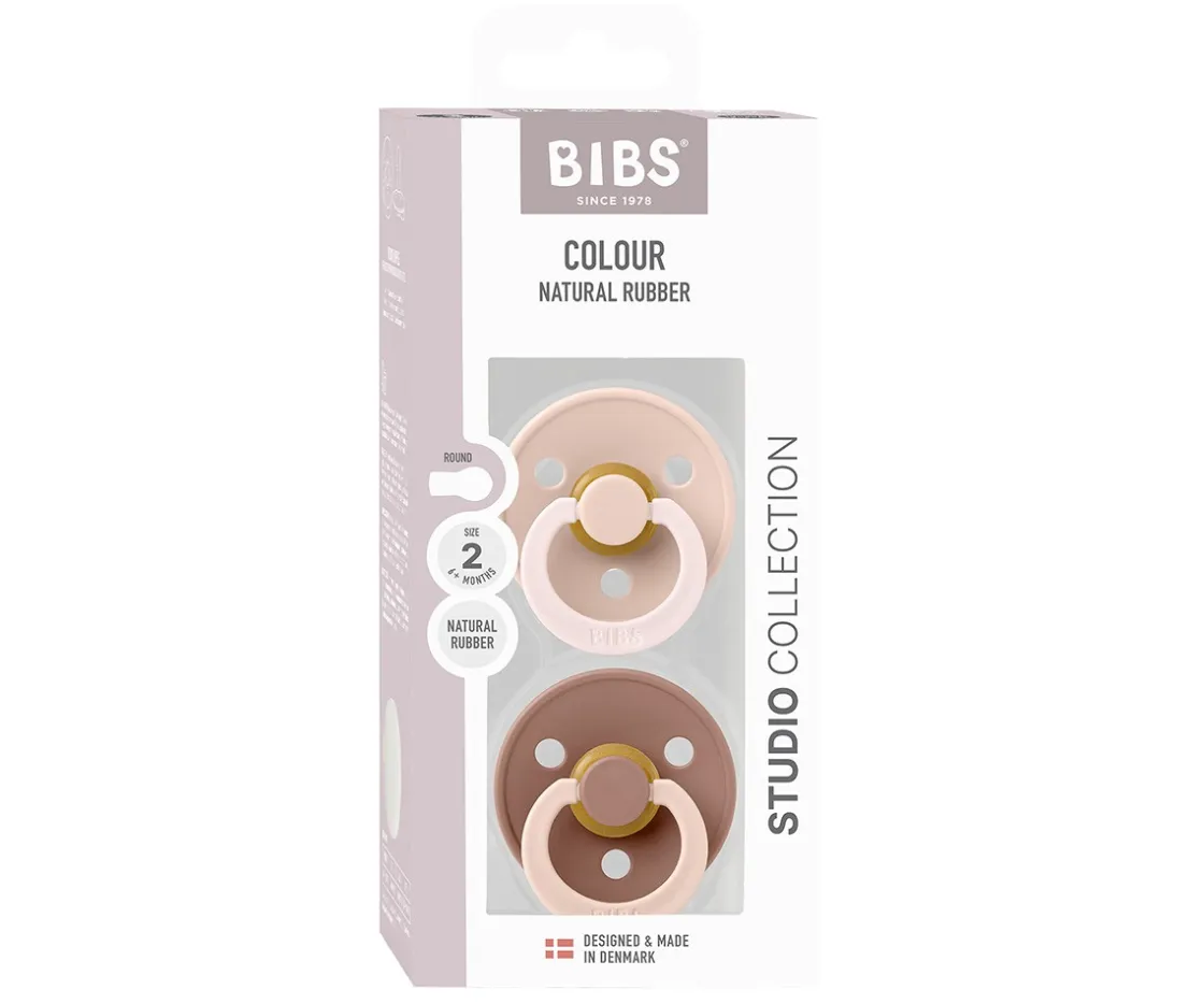 BIBS 2 Chupetes Studio Colour Fusion Round Blush Woodchuck Mix^ Chupetes Con Diseños