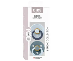 BIBS 2 Chupetes Studio Colour Fusion Round Baby Blue Petrol Mix^ Chupetes Con Diseños
