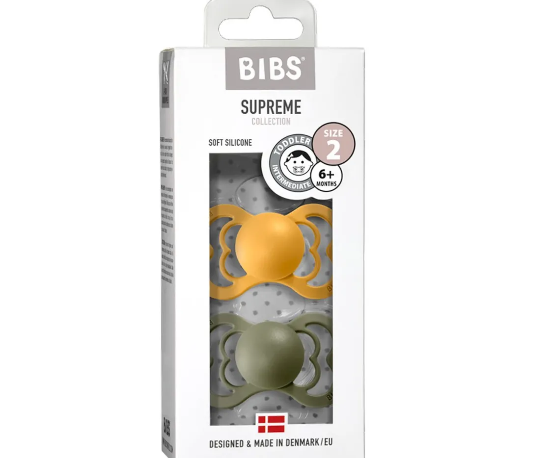BIBS 2 Chupetes Supreme Honey Bee/Olive Silicona^ Chupetes Con Diseños