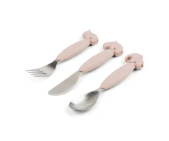 Done by Deer 3 Cubiertos Antideslizantes Deer Friends Powder^ Cubiertos Infantiles