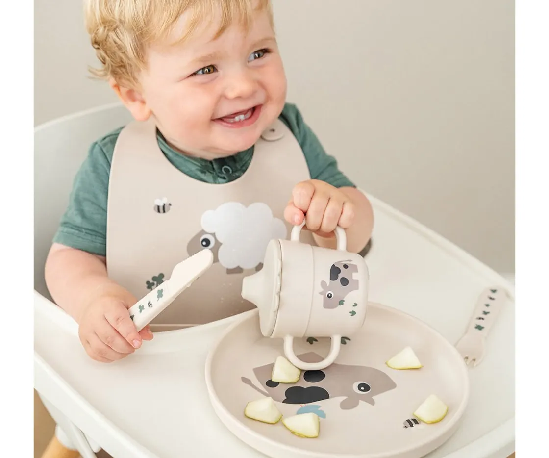 Done by Deer 3 Cubiertos Tiny Farm Sand^ Cubiertos Infantiles