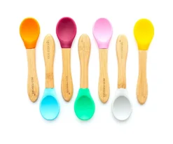 Ecorascals 3 Cucharas Bambú Gris Verde Rosa^ Cubiertos Infantiles