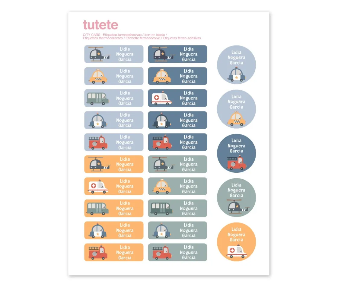 Tutete 25 Etiquetas para Ropa City Cars