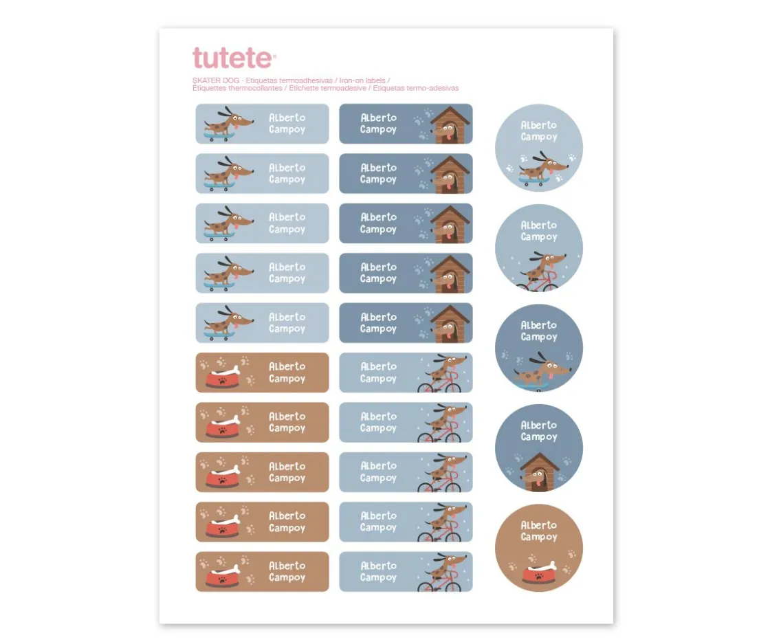 Tutete 25 Etiquetas para Ropa Skater Dog