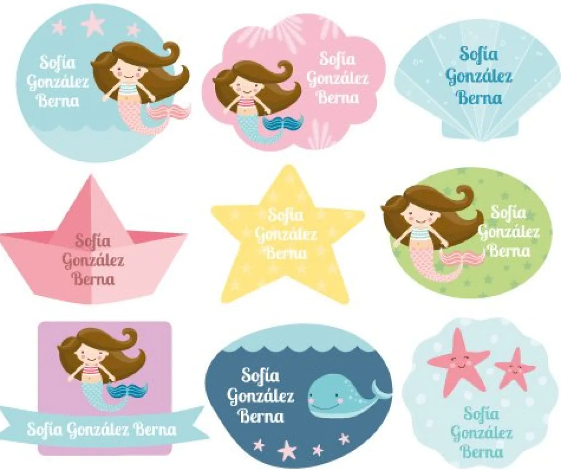 Tutete 30 Pegatinas para Objetos Sirena^ Etiquetas Personalizadas