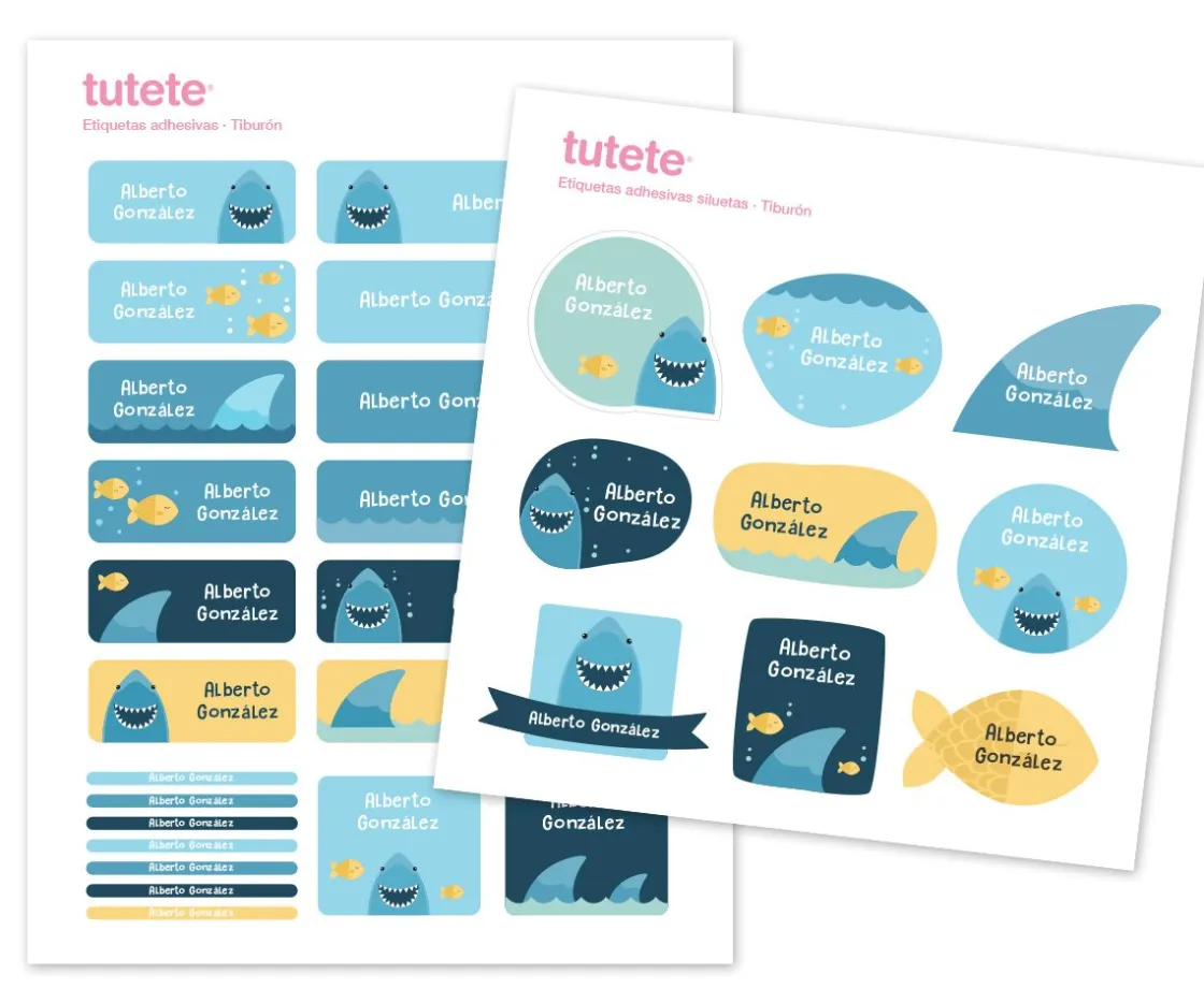 Tutete 30 Pegatinas para Objetos Tiburón^ Colecciones Vuelta Al Cole