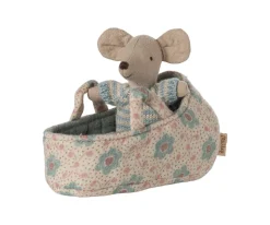 Maileg Bebé Ratón en Capazo Azul^Niños Casa De Muñecas De Madera