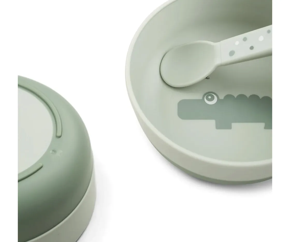 Done by Deer Bol Antideslizante Croco Green^ Vajilla Infantil