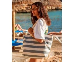 Tutete Textil Bolsa de Playa Nautical Natural-Gris Personalizable^ Bolsas De Playa