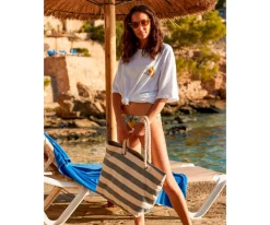 Tutete Textil Bolsa de Playa Nautical Natural-Gris Personalizable^ Bolsas De Playa