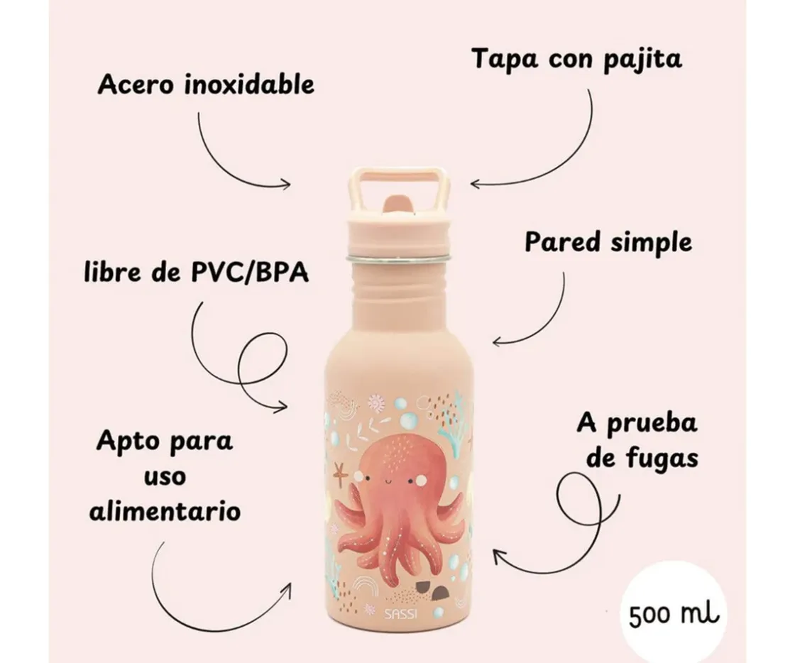 Sassi Botella de Acero Pulpo 500ml^ Botellas De Acero