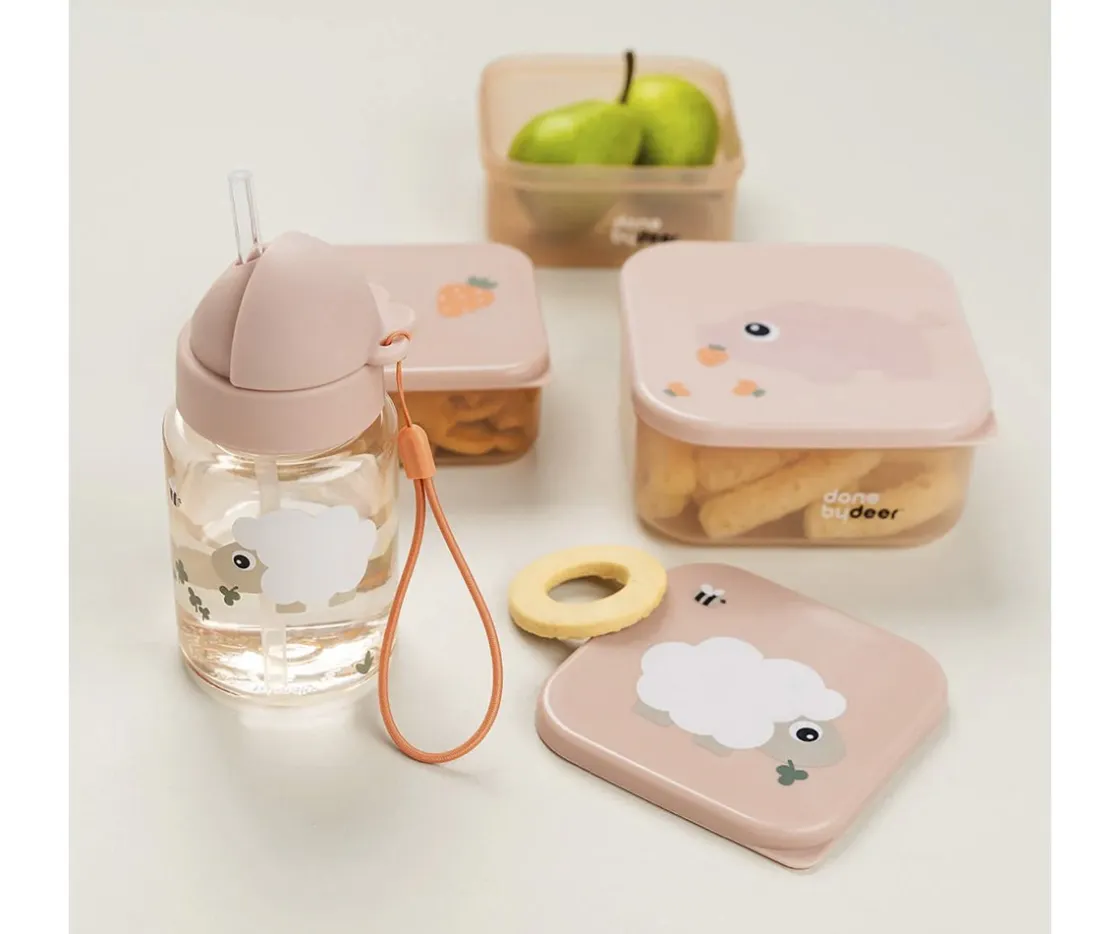 Done by Deer Botella Plástico con Pajita Tiny Farm Powder^ Botellas De Plástico