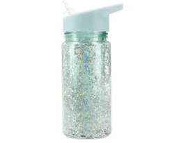 Tutete Botella Plástico con Pajita Glitter Stars Turquoise Personalizable^ Botellas De Plástico
