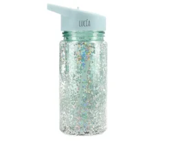 Tutete Botella Plástico con Pajita Glitter Stars Turquoise Personalizable^ Botellas De Plástico