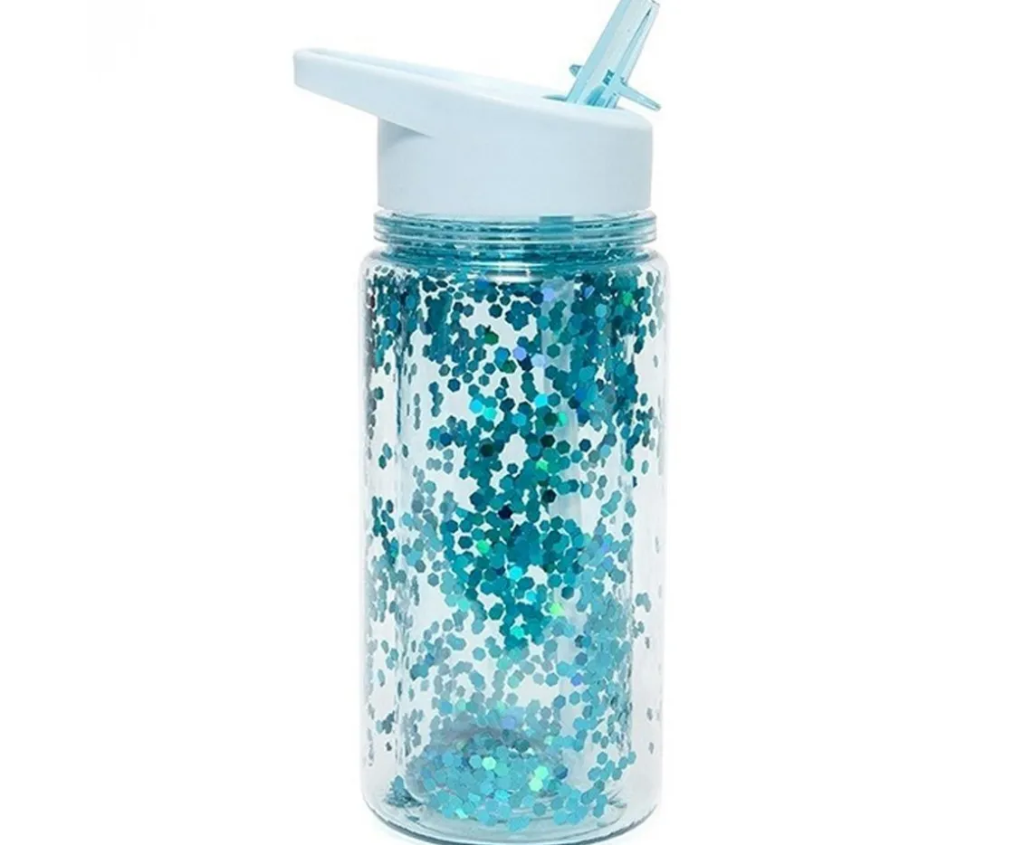 Petit Monkey Botella Tritán Purpurina Dusty Aqua Personalizable^ Botellas Para Personalizar