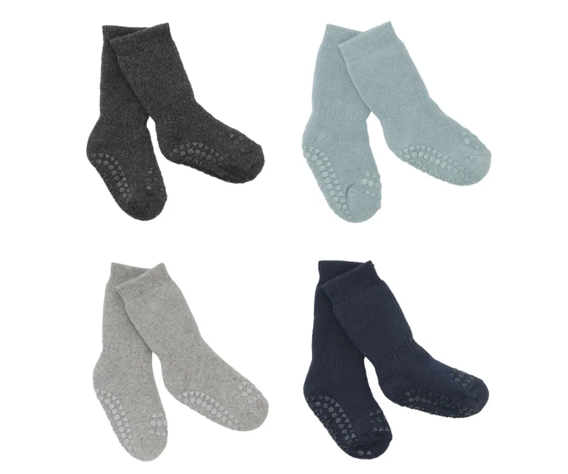 GoBabyGo Combo Box Calcetines Suela Antideslizante Algodón Dark Grey Melagne, Dusty Blue, Navy Blue^ Gateo