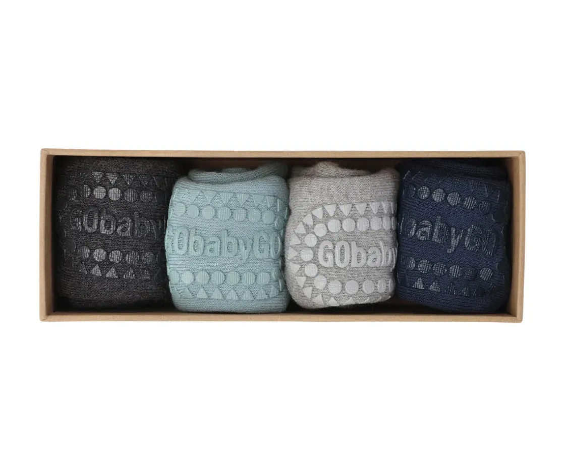 GoBabyGo Combo Box Calcetines Suela Antideslizante Algodón Dark Grey Melagne, Dusty Blue, Navy Blue^ Gateo