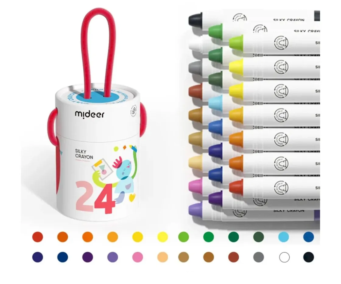 MiDeer Cubo de 24 Crayones Silky Secado Rápido, Suaves y Lavables^Niños Manualidades Para Niños