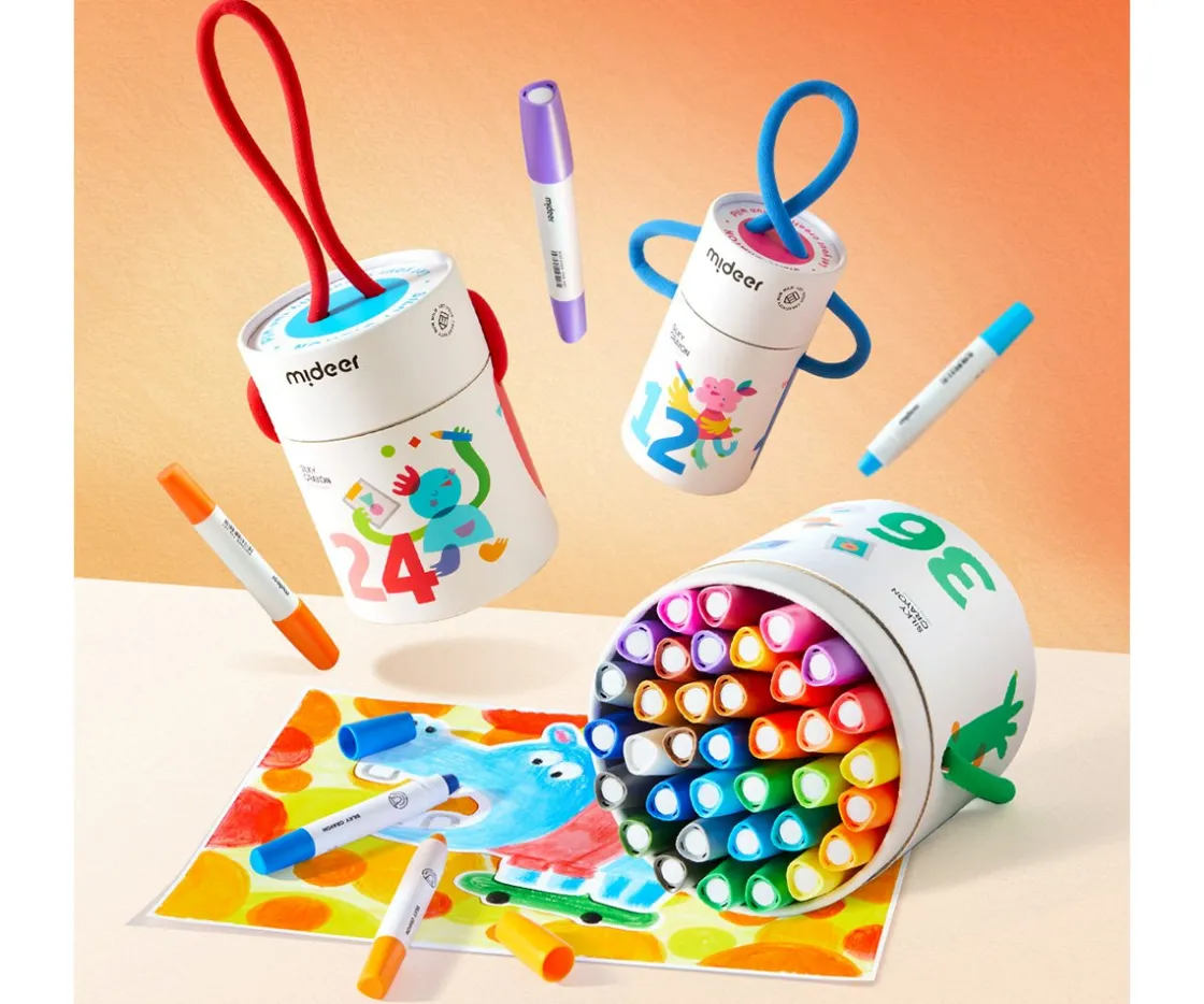 MiDeer Cubo de 24 Crayones Silky Secado Rápido, Suaves y Lavables^Niños Manualidades Para Niños