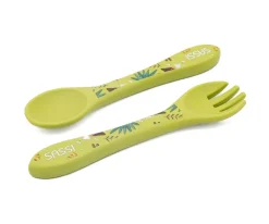 Sassi Cuchara y Tenedor de Silicona Dinosaurio