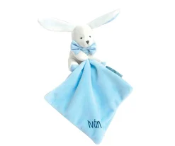 Doudou et Compagnie Doudou Conejito Azul Personalizable en Cajita Floral