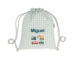Tutete Textil Mochila Saco Vichy Trucks Personalizable^ Colecciones Vuelta Al Cole