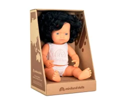 Niños Miniland Muñeca Pelo Moreno Rizado 38 cm
