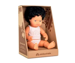 Niños Miniland Muñeco Pelo Moreno Rizado 38 cm