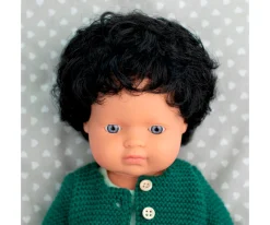 Niños Miniland Muñeco Pelo Moreno Rizado 38 cm