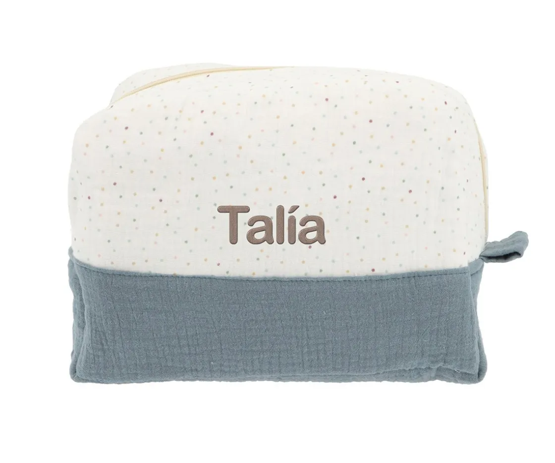 Cristina de Jos'h Neceser Grande Rainbow Dots Azul Personalizable^Niños Neceseres Bebé Personalizados