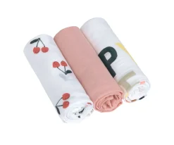 Lassig Pack 3 Muselinas Happy Fruits Cherry 80 cm^ Muselinas Bebé