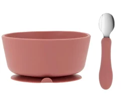 Tutete Pack Baby Meal Babero Silicona Dinos World + Bol Silicona y Cuchara Acero Brick Blush^ Vajilla Infantil