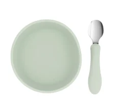 Tutete Pack Baby Meal Babero Silicona Savannah + Bol Silicona y Cuchara Acero Sage^ Vajilla Infantil