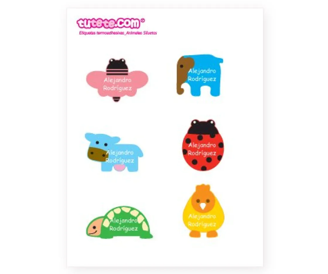 Tutete Pack Combinado Etiquetas termoadhesivas + Siluetas + pegatinas Animals^ Etiquetas Personalizadas