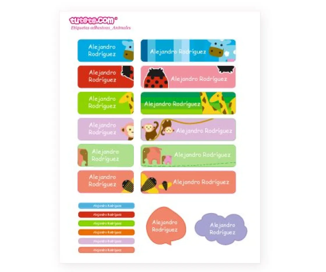 Tutete Pack Combinado Etiquetas termoadhesivas + Siluetas + pegatinas Animals^ Etiquetas Personalizadas