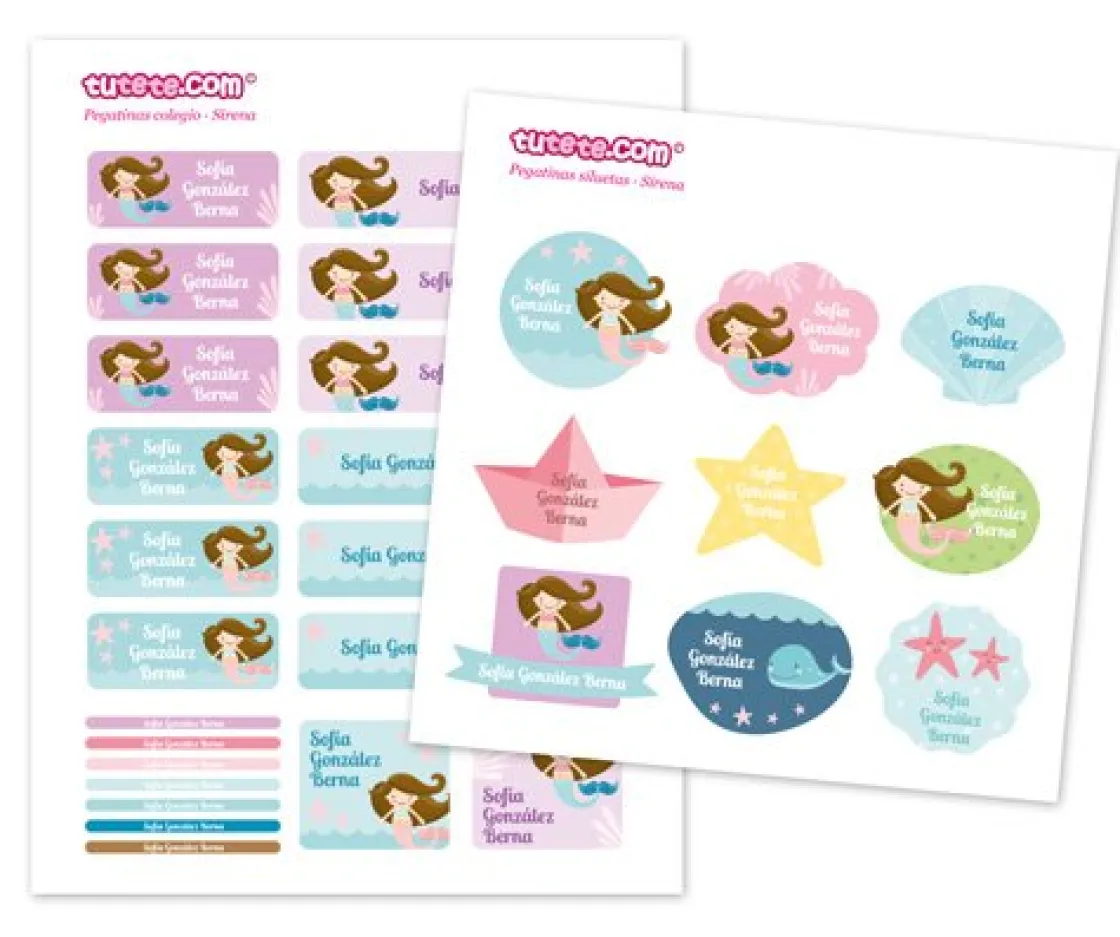 Tutete Pack Combinado Termo y Pegatinas Sirena^ Etiquetas Personalizadas