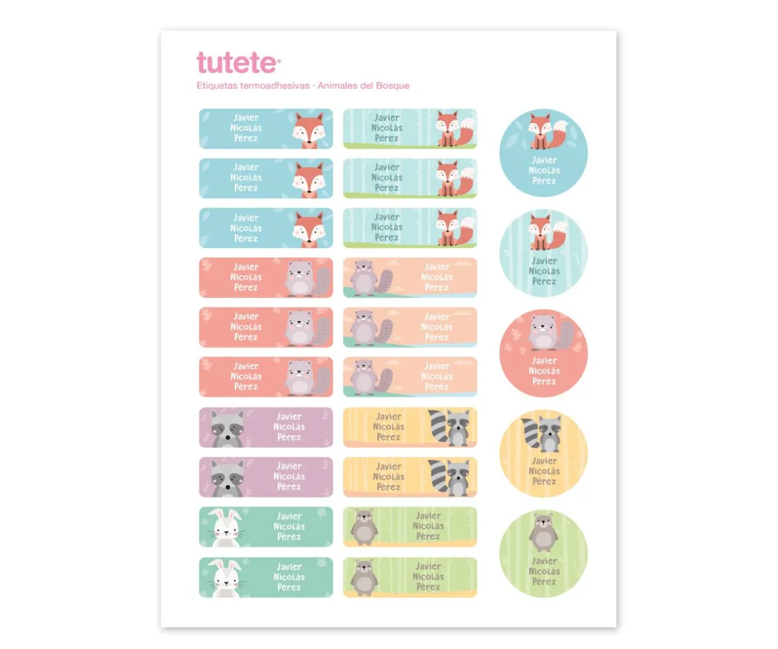 Tutete Pack Combinado Termo y Pegatinas Animales de Bosque^ Etiquetas Personalizadas