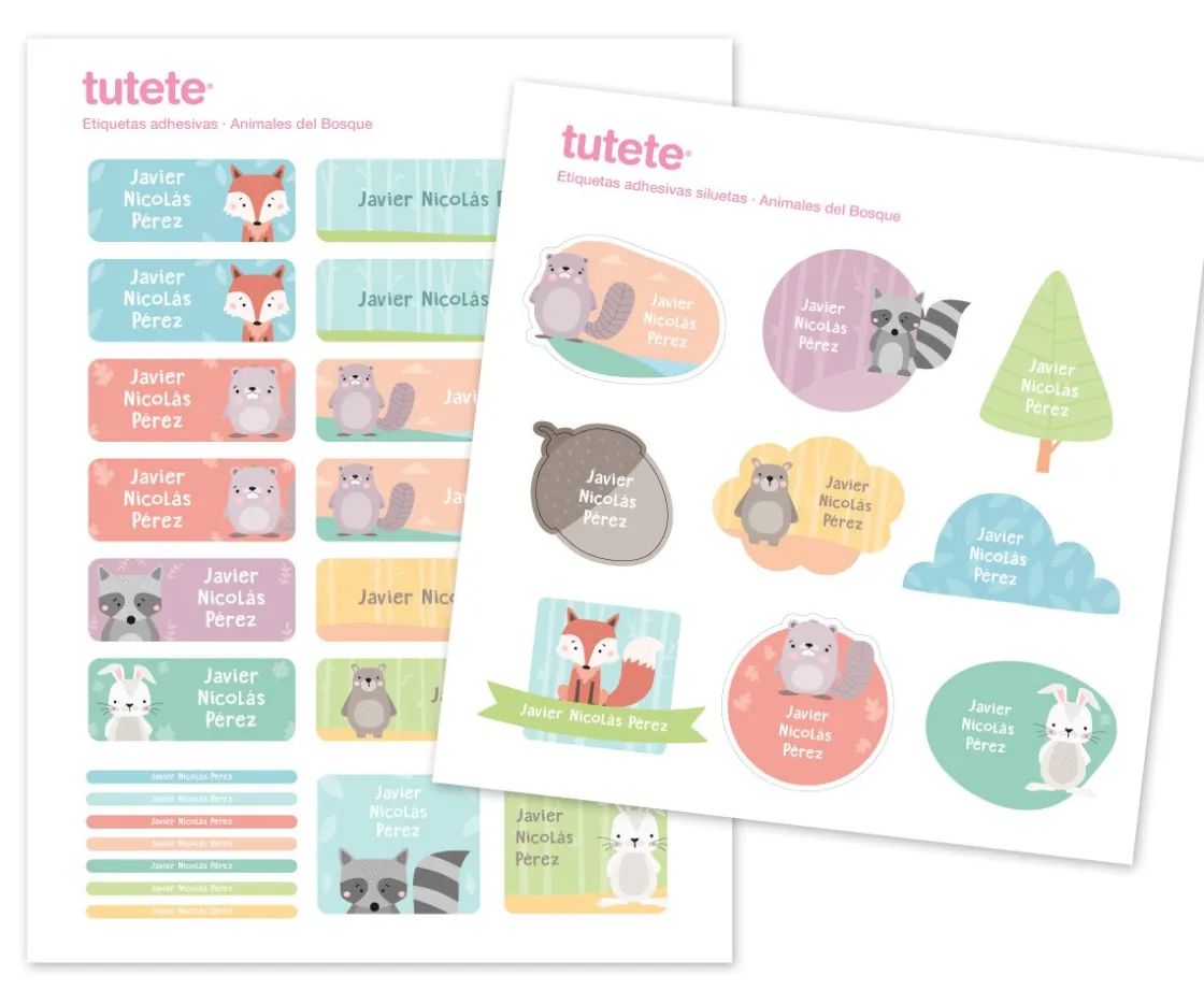 Tutete Pack Combinado Termo y Pegatinas Animales de Bosque^ Etiquetas Personalizadas