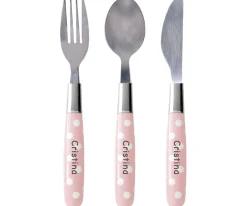 Tutete Pack Cubiertos Personalizados Lunares Rosa Empolvado^ Cubiertos Infantiles