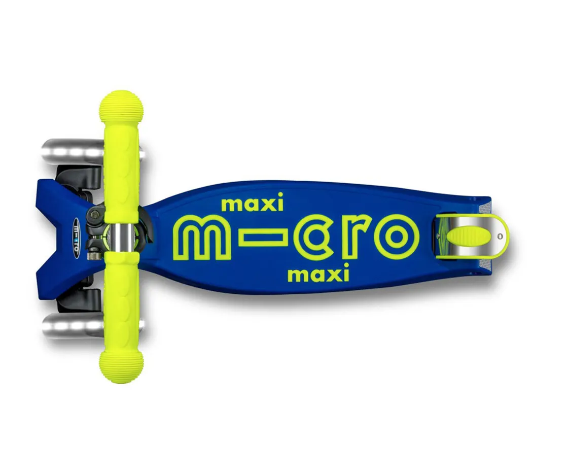Niños Micro Patinete Maxi Deluxe Plegable Neon LED Azul-Amarillo