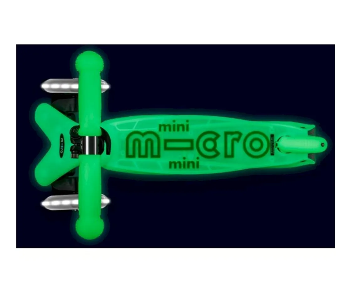 Niños Micro Patinete Mini Deluxe Glow Lime con Luces LED