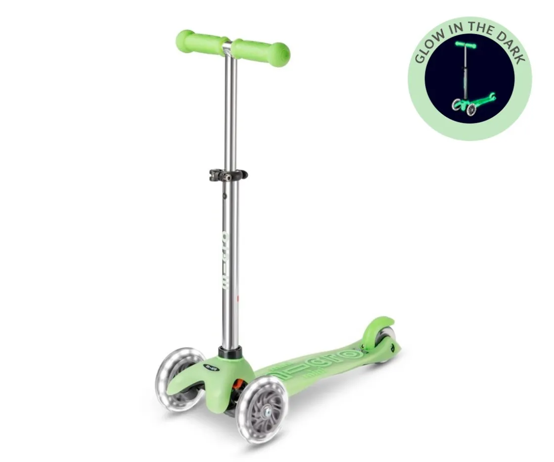Niños Micro Patinete Mini Deluxe Glow Lime con Luces LED + Molinillo Unicornio