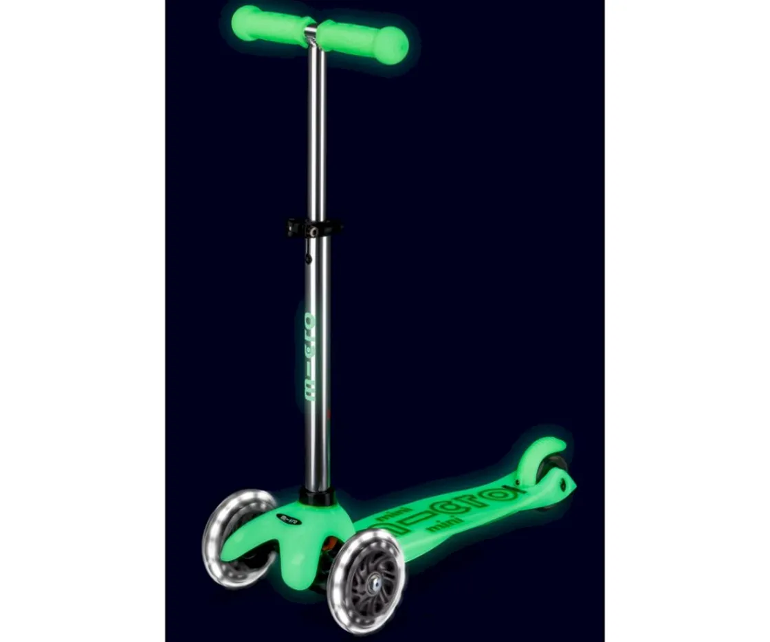 Niños Micro Patinete Mini Deluxe Glow Lime con Luces LED + Molinillo Unicornio