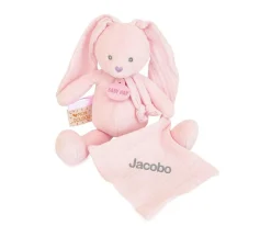 Niños Baby Nat Peluche Conejo con Mini Doudou Rosa Claro Personalizable