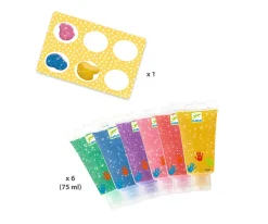 Niños Djeco Pintura de Dedos 6 Tubos Colores con Purpurina